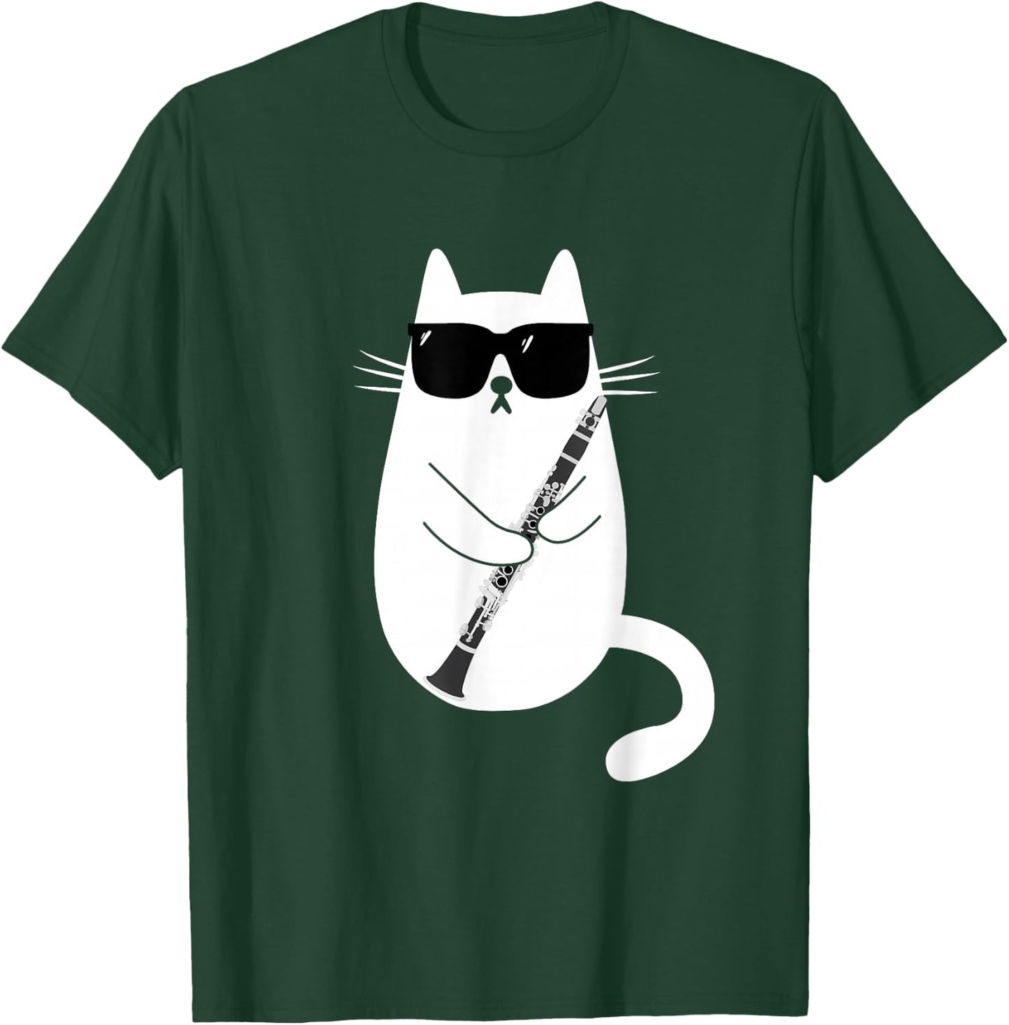 Funny Cat Wearing Sunglasses Playing Clarinet Musician T-Shirt - T-Shirt | Forest