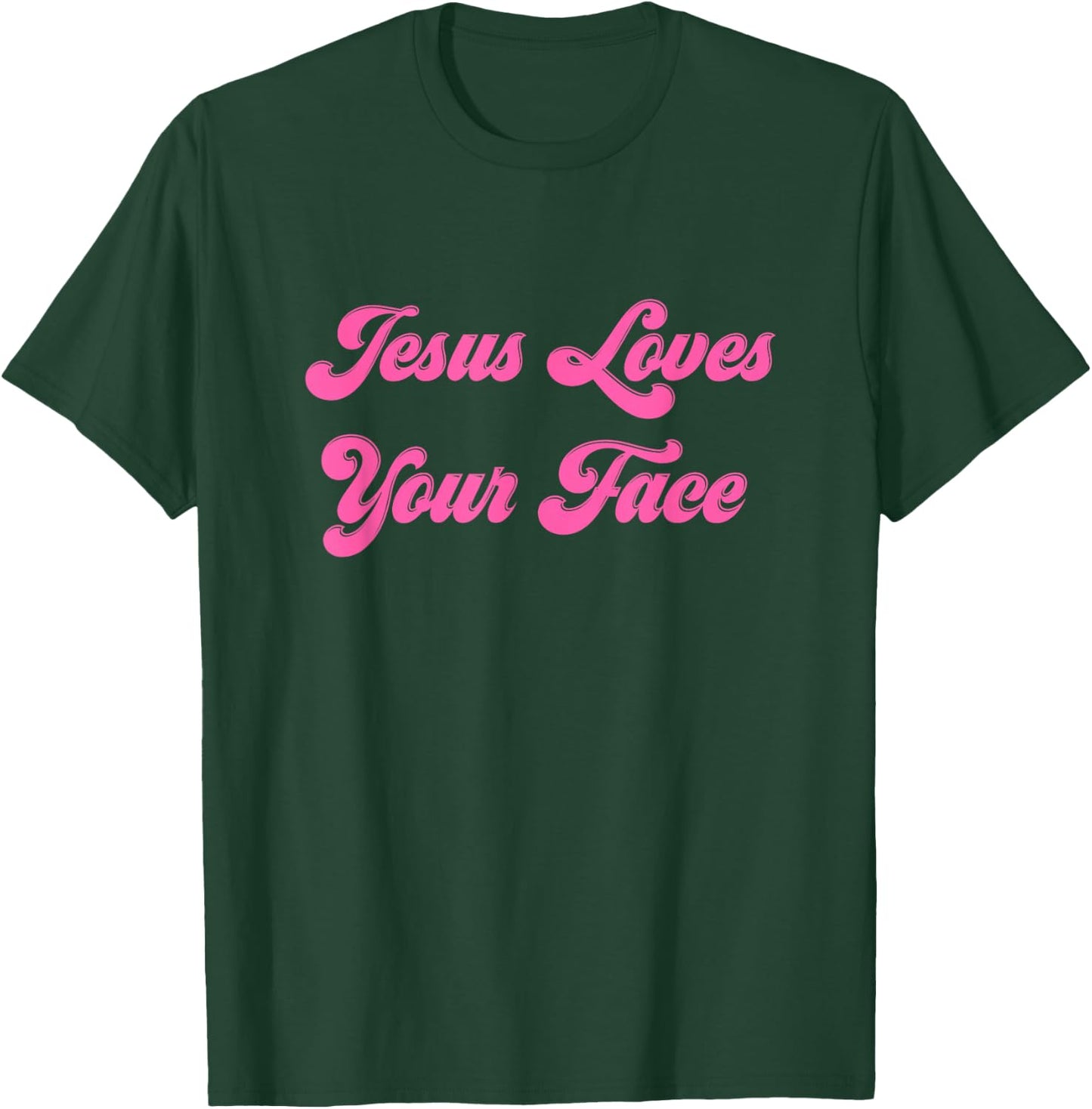 Retro 70s Jesus Loves Your Face For Christian Ladies & Girls T-Shirt - T-Shirt | Forest