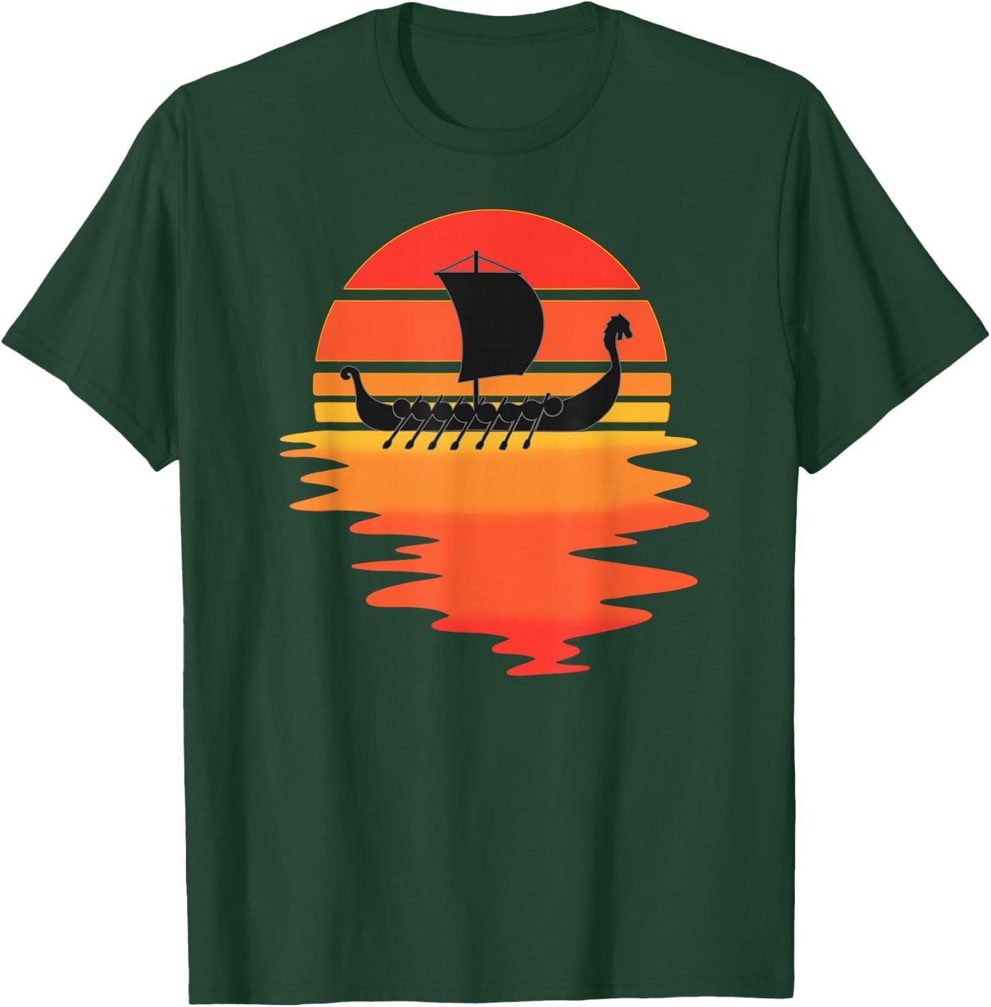 Retro Viking Ship - Cool Water Sunset Ancient Norse T-Shirt - T-Shirt | Forest