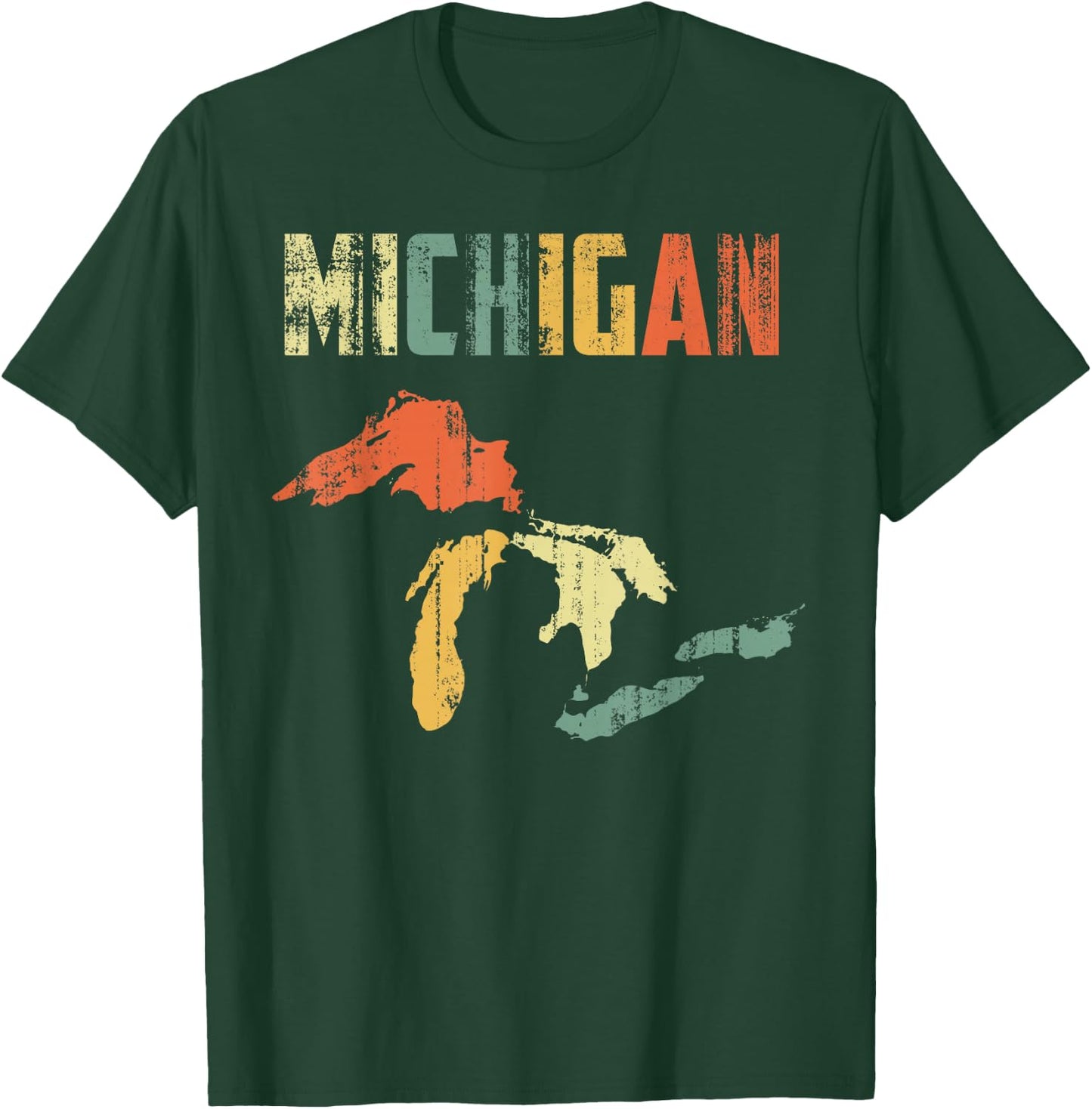 The Great Lakes Largest Water Retro Color Michigan MI Pride Small T-Shirt - T-Shirt | Forest