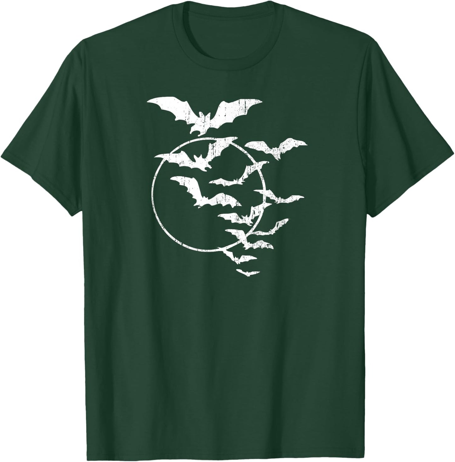 Halloween Swarm of Bats Full Moon Spooky Vintage Art Graphic T-Shirt - T-Shirt | Forest