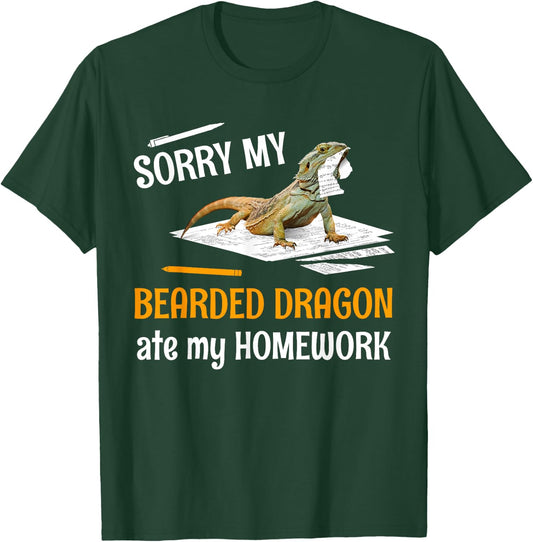 Sorry My Bearded Dragon Ate My Homework Teacher Student Women Kids T-Shirt - T-Shirt | Forest