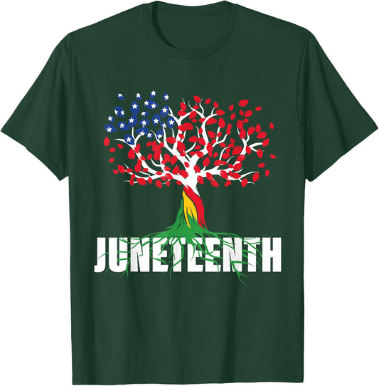 American Grown African Root Tree Juneteenth Black Freedom T-Shirt - T-Shirt | Forest
