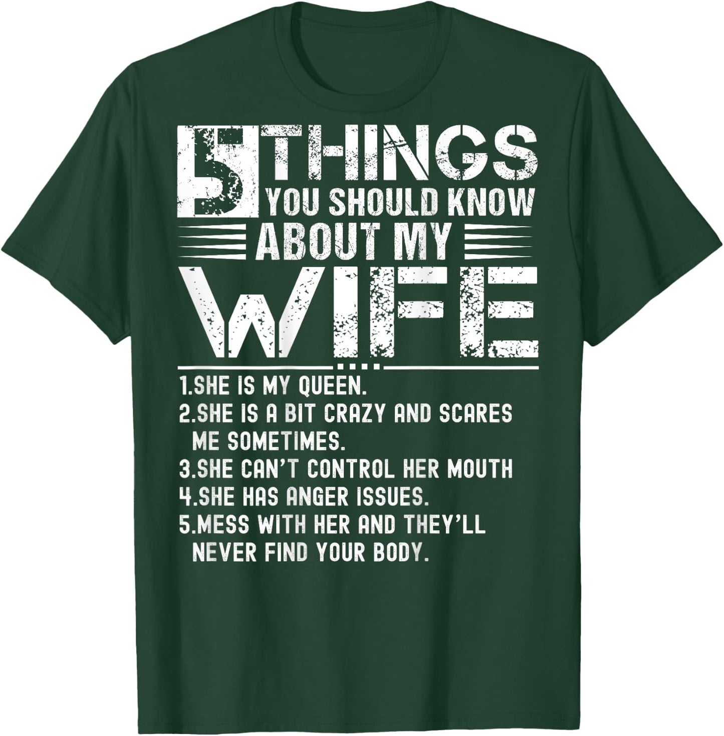 5 Things You Should Know About My Wife (On Back) husband T-Shirt - T-Shirt | Forest