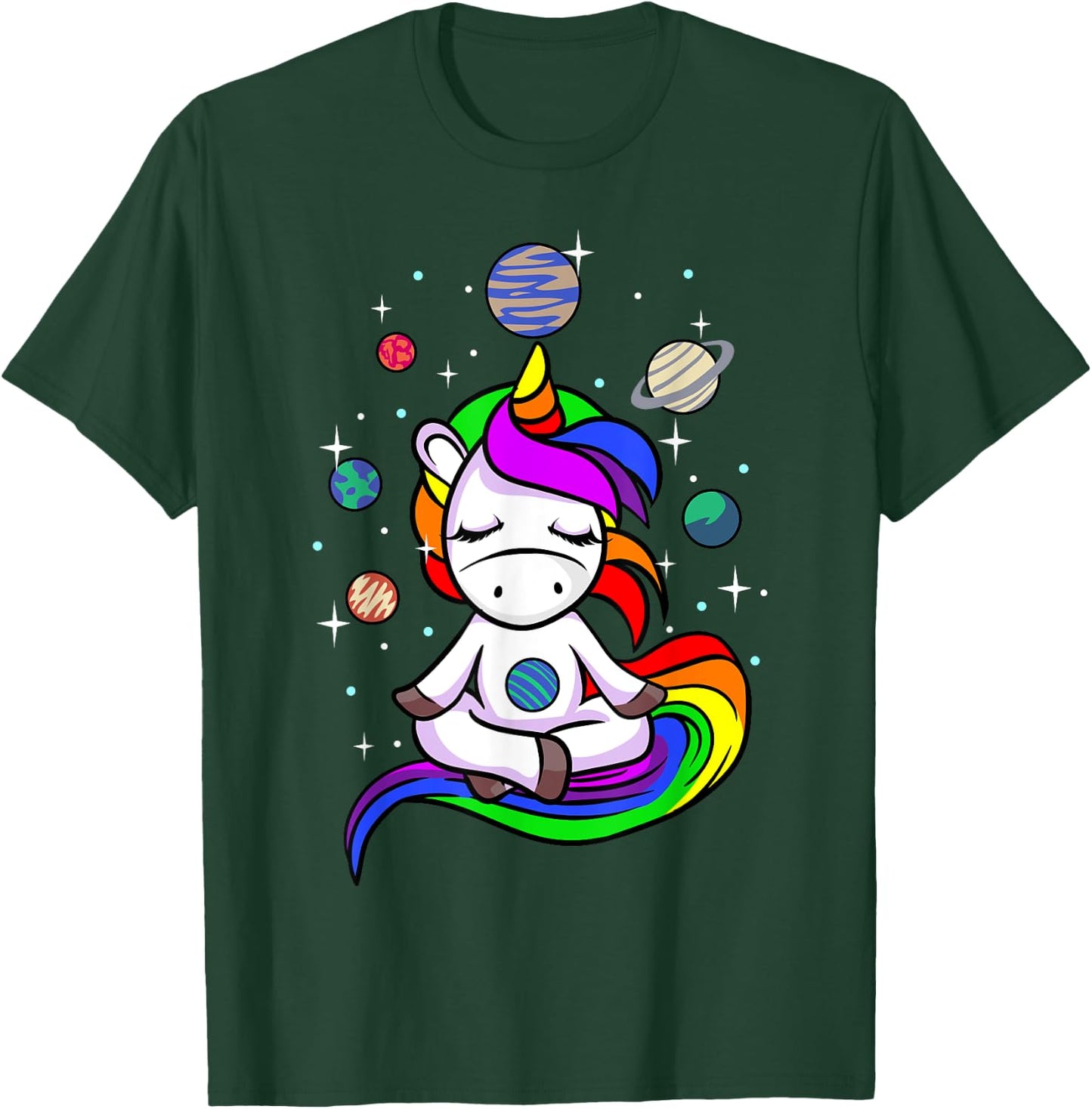 Meditating Unicorn | Buddhist Yoga Meditation Galaxy Space T-Shirt - T-Shirt | Forest