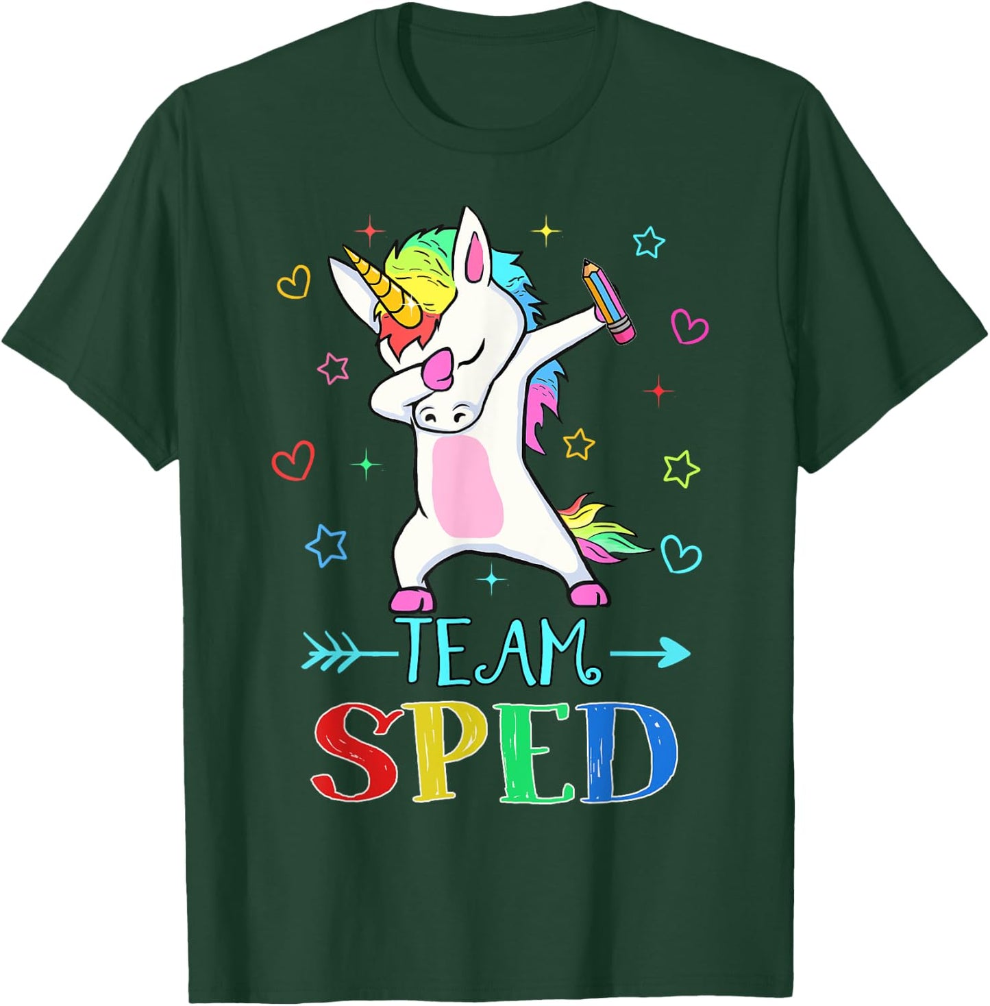 Team Sped Dabbing Unicorn Funny Back To School Gift T-Shirt - T-Shirt | Forest