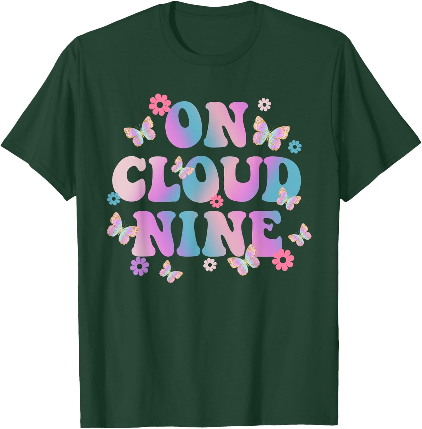 9th Birthday Shirt Girl Rainbow Butterfly On Cloud Nine T-Shirt - T-Shirt | Forest