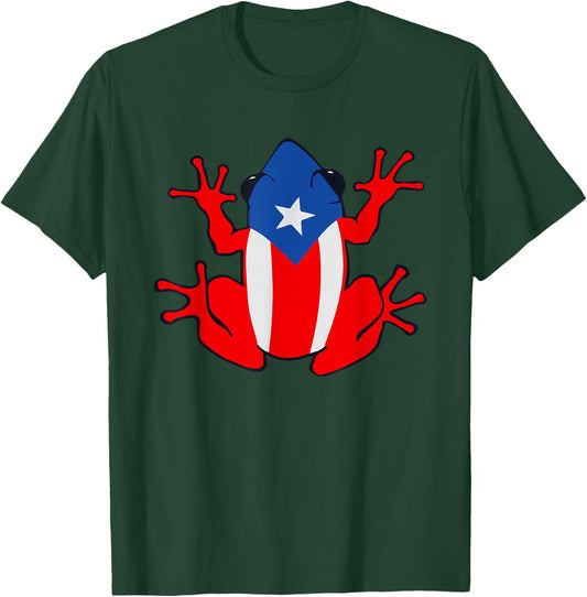 Patriotic Puerto Rico Flag Frog Puero Rican Culture Roots T-Shirt - T-Shirt | Forest