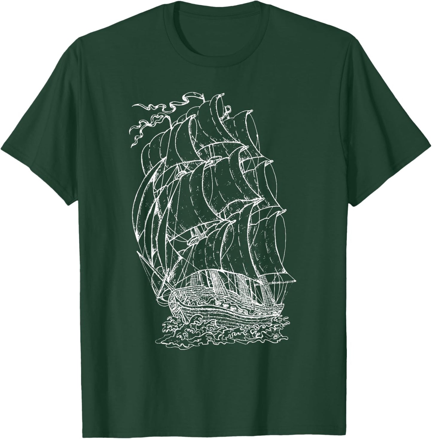 Pirate Ship Vintage Retro Nautical Sailing Boat Captain T-Shirt - T-Shirt | Forest