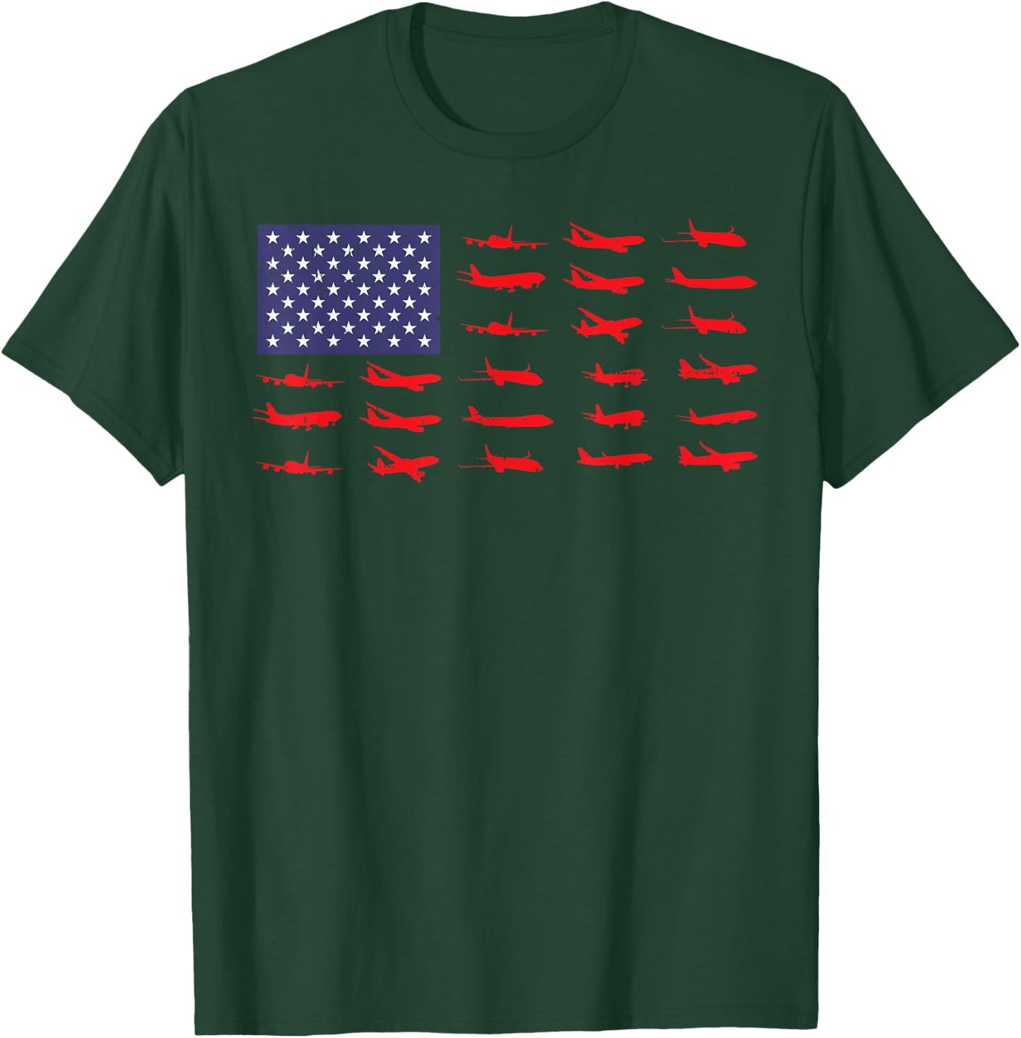 US Flag Airplanes Patriotic Aviation American Pilot Gift T-Shirt - T-Shirt | Forest