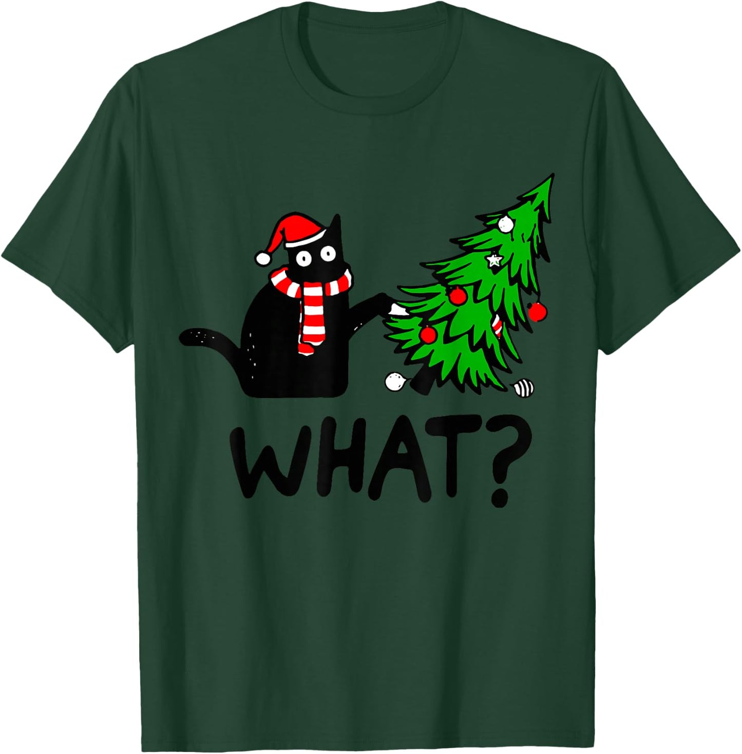 Funny Black Cat Gift Pushing Christmas Tree Over Cat What? Small T-Shirt - T-Shirt | Forest