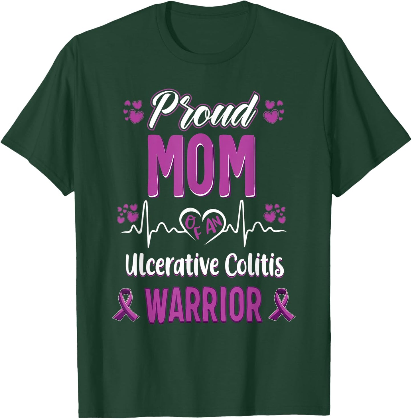proud Mom ulcerative colitis warrior awareness ribbon T-Shirt - T-Shirt | Forest