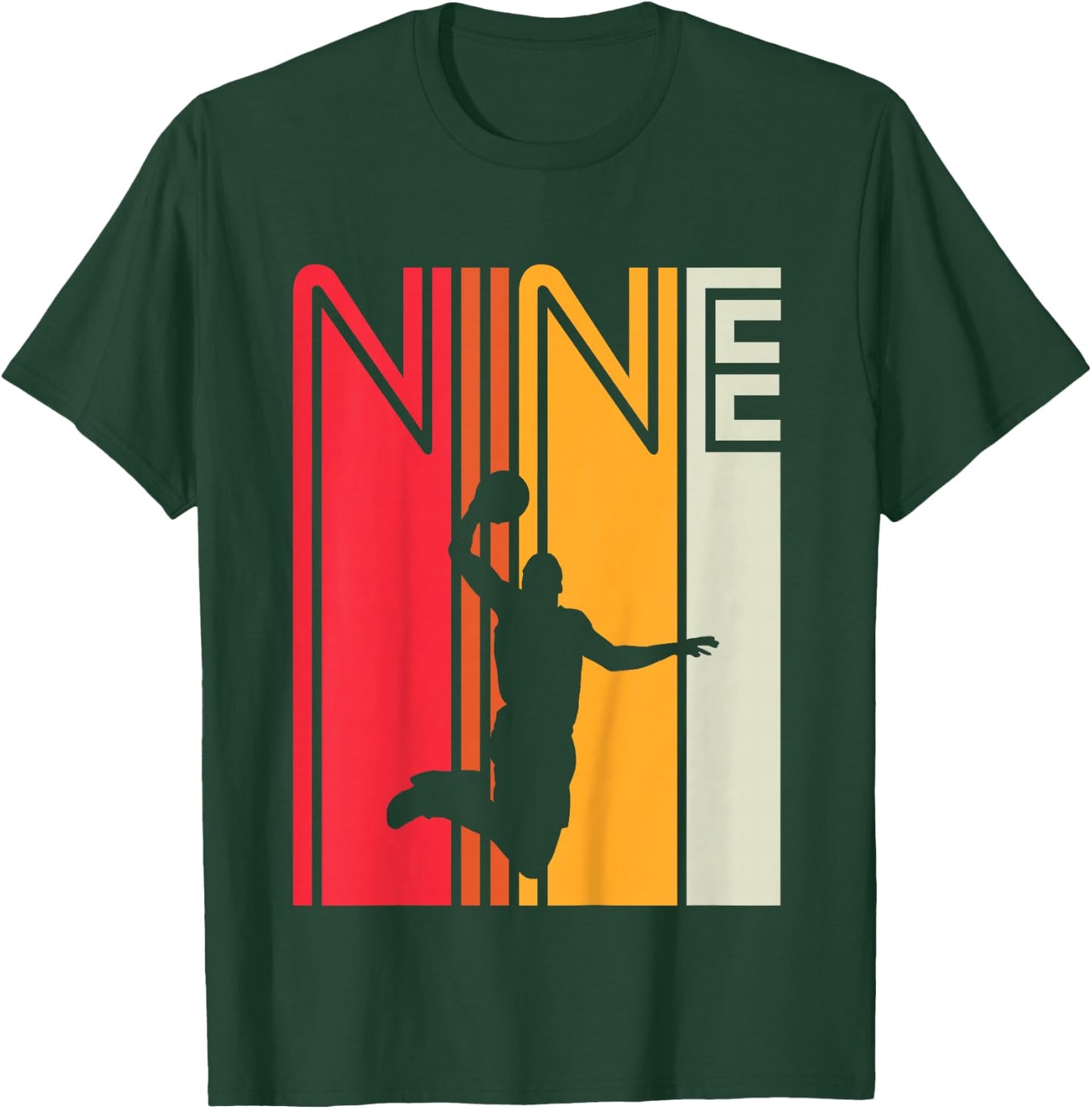 9th Birthday Basketball Lover 9 Years Old Retro T-Shirt - T-Shirt | Forest