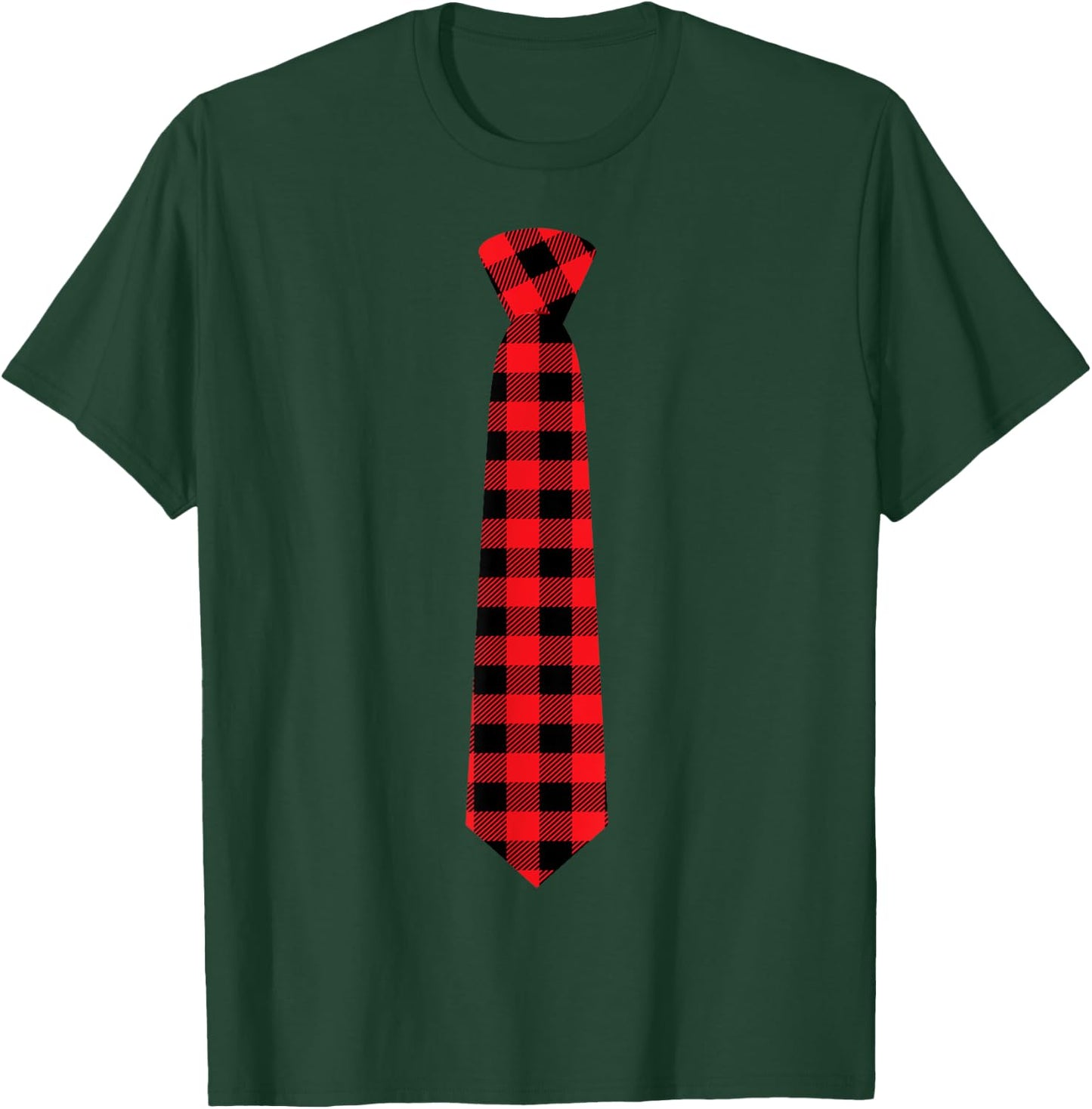 Christmas Gift Dad Family Buffalo Plaid Check Tie T-Shirt - T-Shirt | Forest
