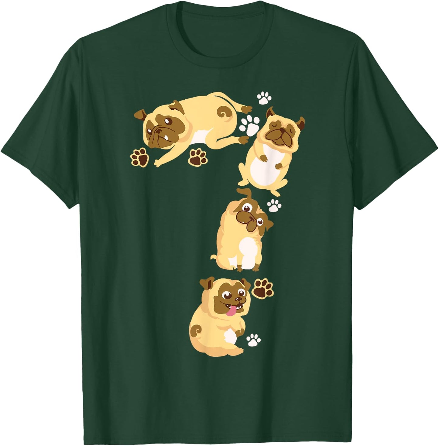 Cute Dog 7th Birthday Gift | Cool 7 Years Old Pug Boys Girls T-Shirt - T-Shirt | Forest