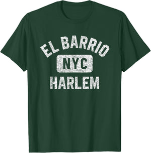 El Barrio Harlem NYC Gym Style Distressed White Print T-Shirt - T-Shirt | Forest