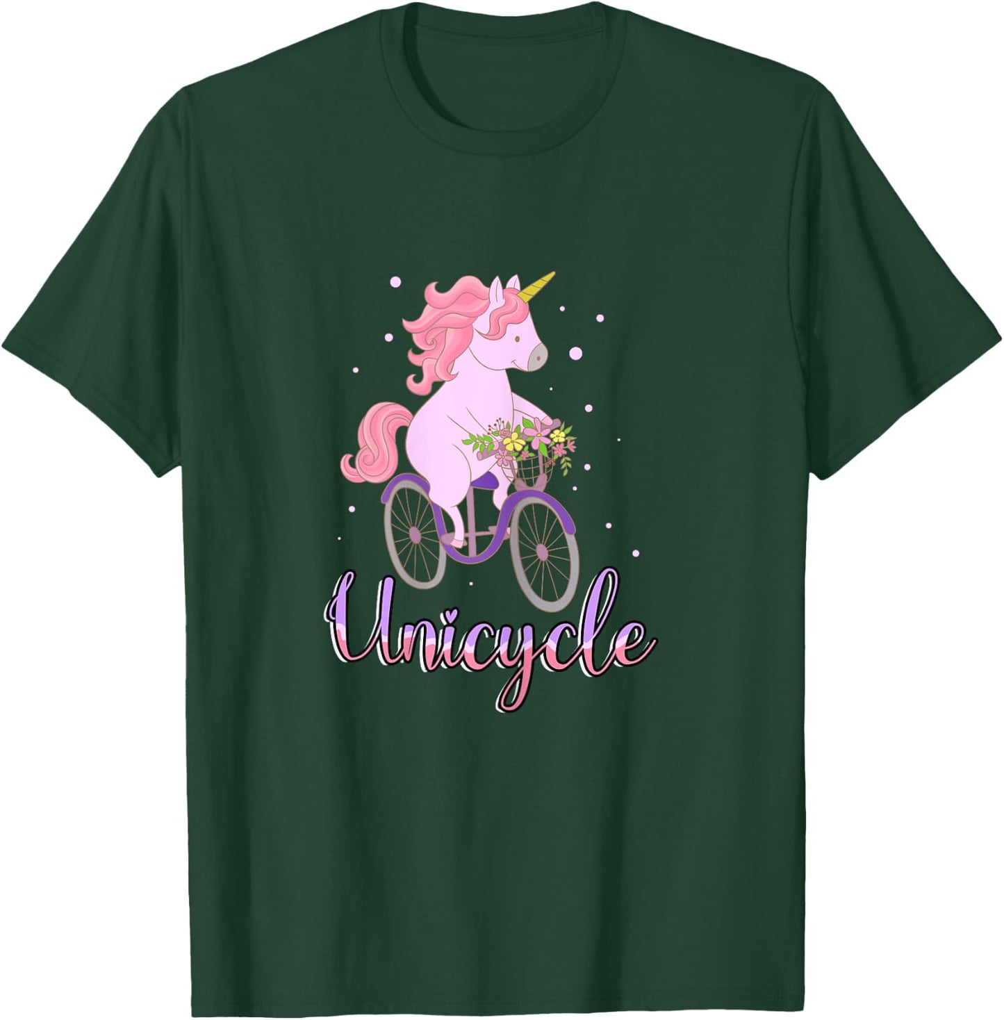 Unicorn Cute Horse Flowers Bike Biking Cycling Bicycle Gift T-Shirt - T-Shirt | Forest