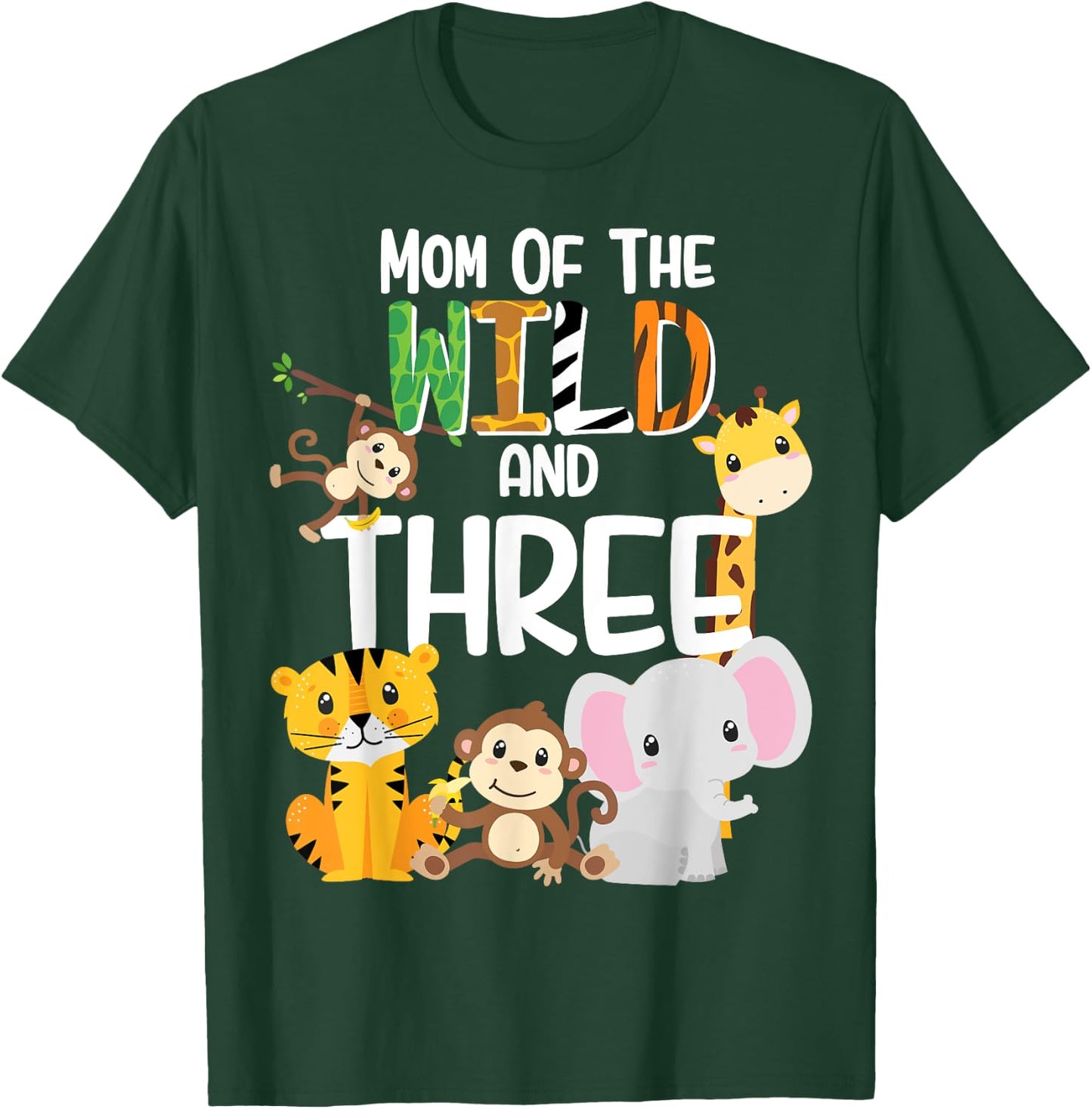 Mom of the Wild and Three Zoo Theme Birthday Safari Jungle T-Shirt - T-Shirt | Forest