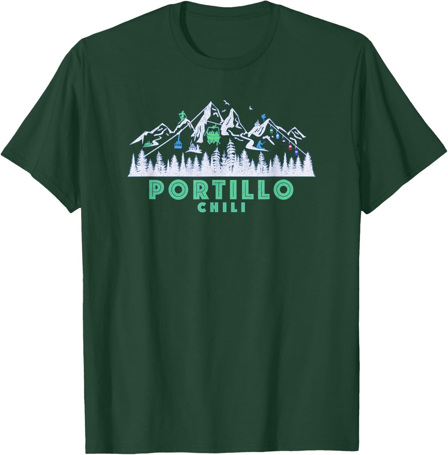Retro Portillo, Chili Illustration - Vintage Snow Ski T-Shirt - T-Shirt | Forest