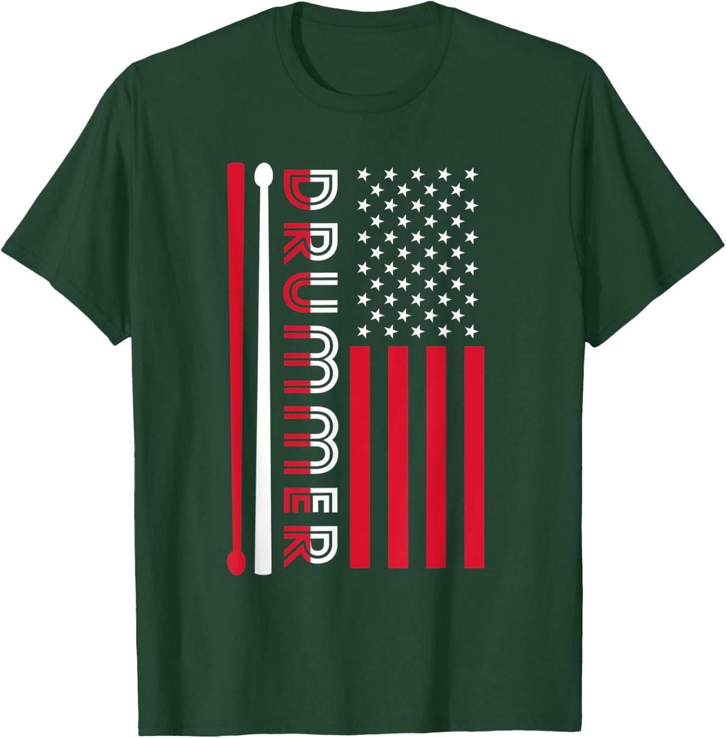 USA Flag Musician Drummer Gift Drums T-Shirt - T-Shirt | Forest