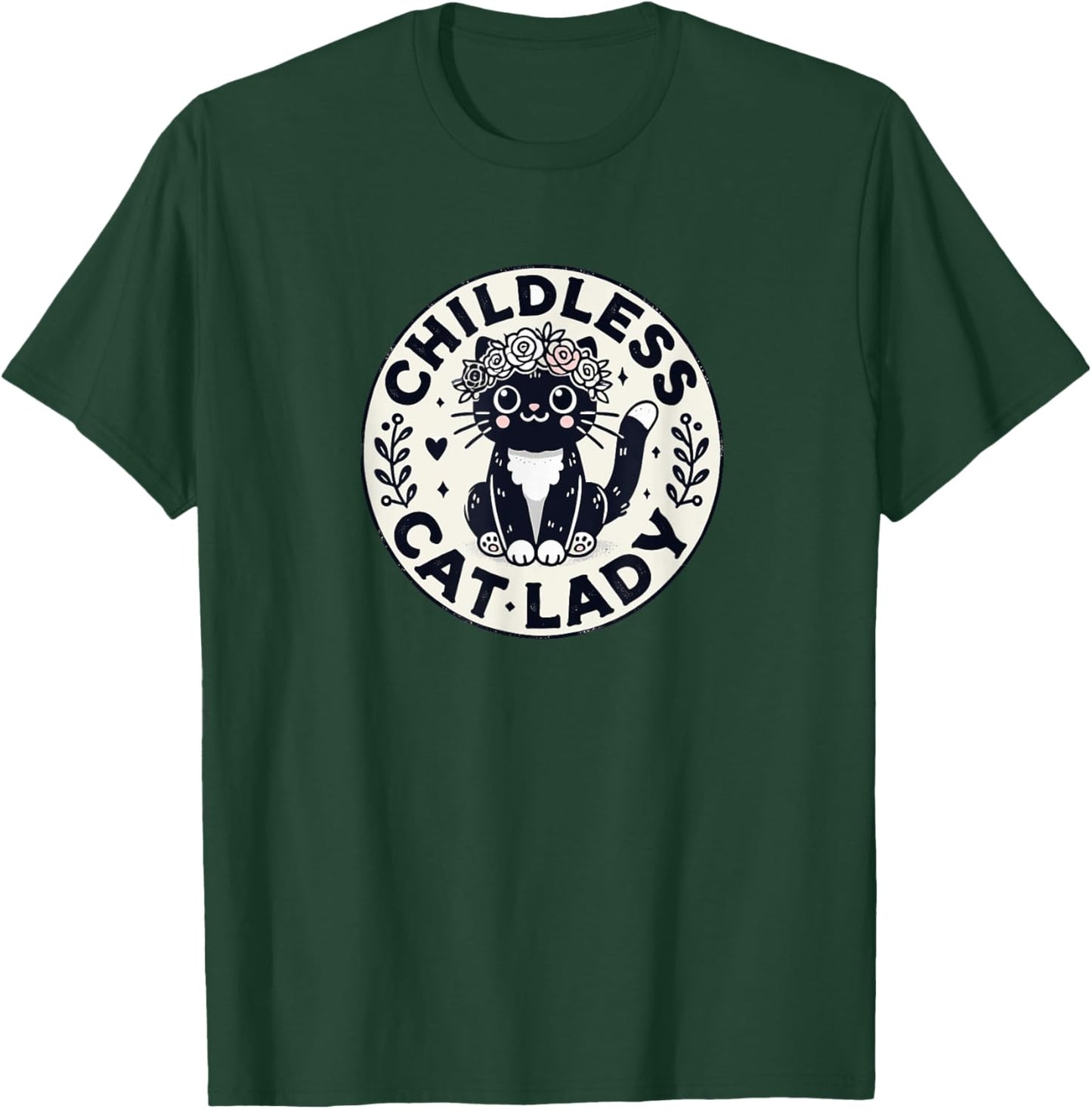 Childless Cat Lady - Funny Cute - Tuxedo Cat T-Shirt - T-Shirt | Forest