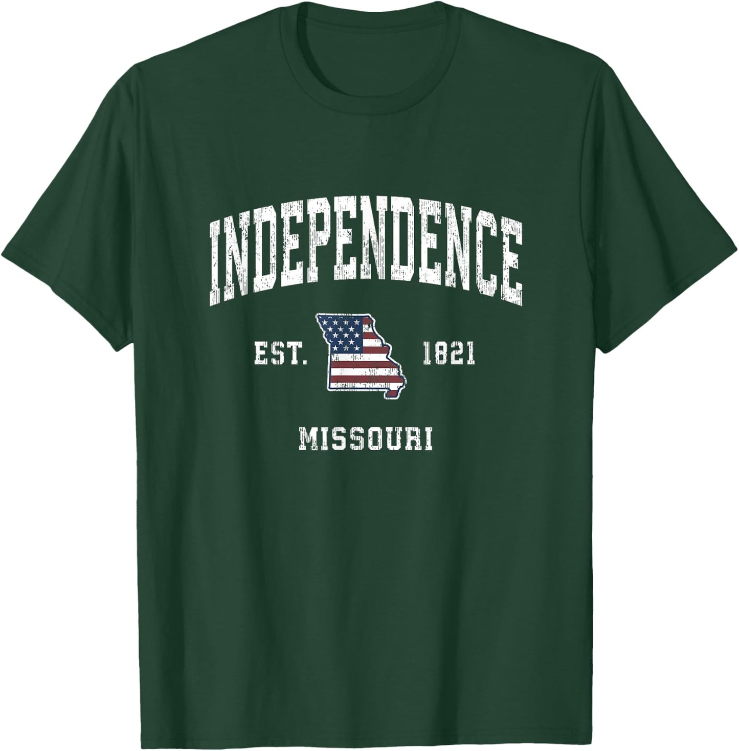Independence Missouri MO Vintage American Flag Sports Design T-Shirt - T-Shirt | Forest