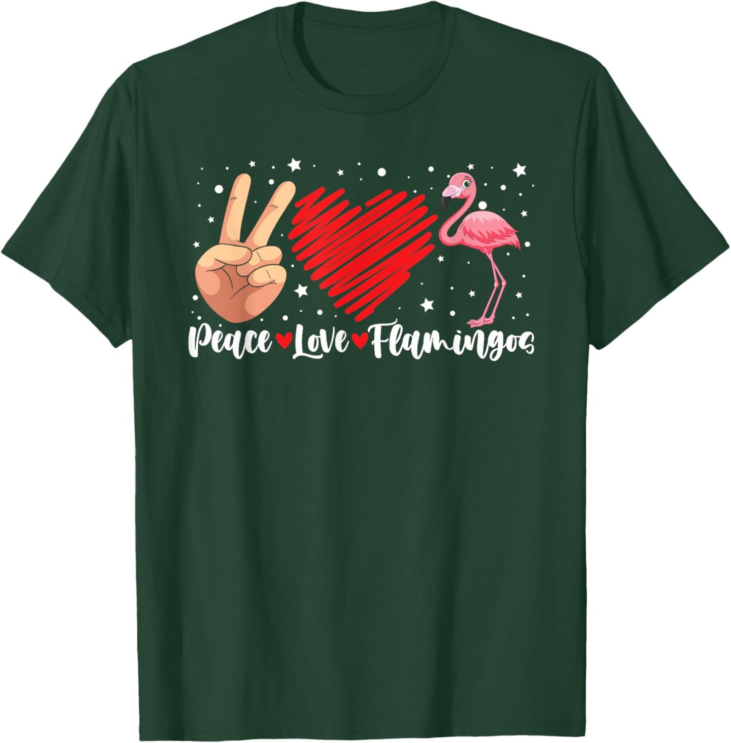 Peace Love Flamingo Hand Sign Heart Flamingo Lovers T-Shirt - T-Shirt | Forest