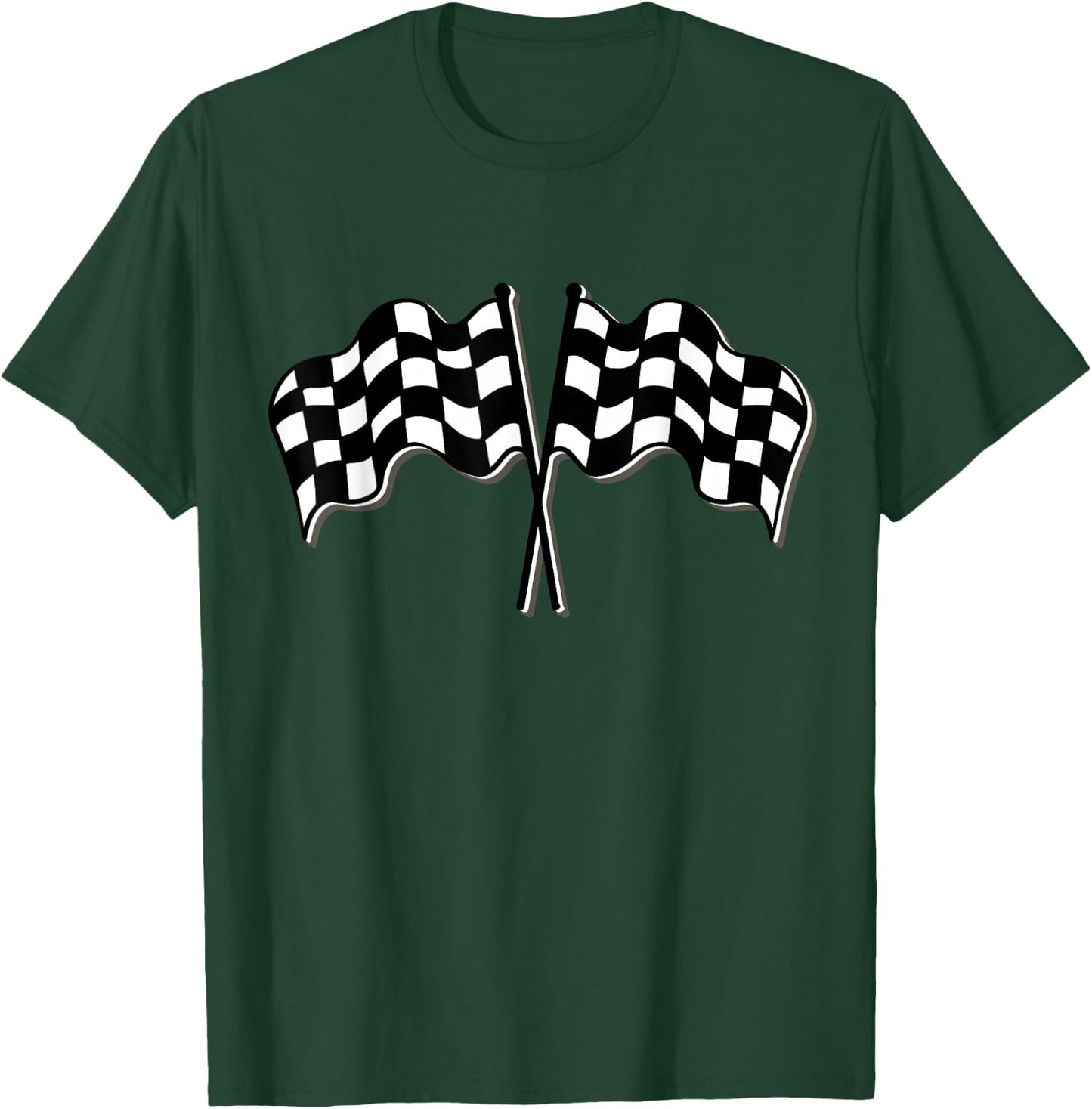 Racing Car Checkered Finish Line Flag Automobile Motor Race T-Shirt - T-Shirt | Forest
