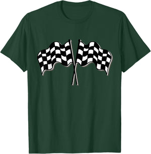 Racing Car Checkered Finish Line Flag Automobile Motor Race T-Shirt - T-Shirt | Forest