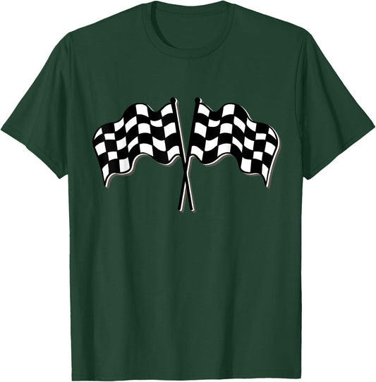 Racing Car Checkered Finish Line Flag Automobile Motor Race T-Shirt - T-Shirt | Forest