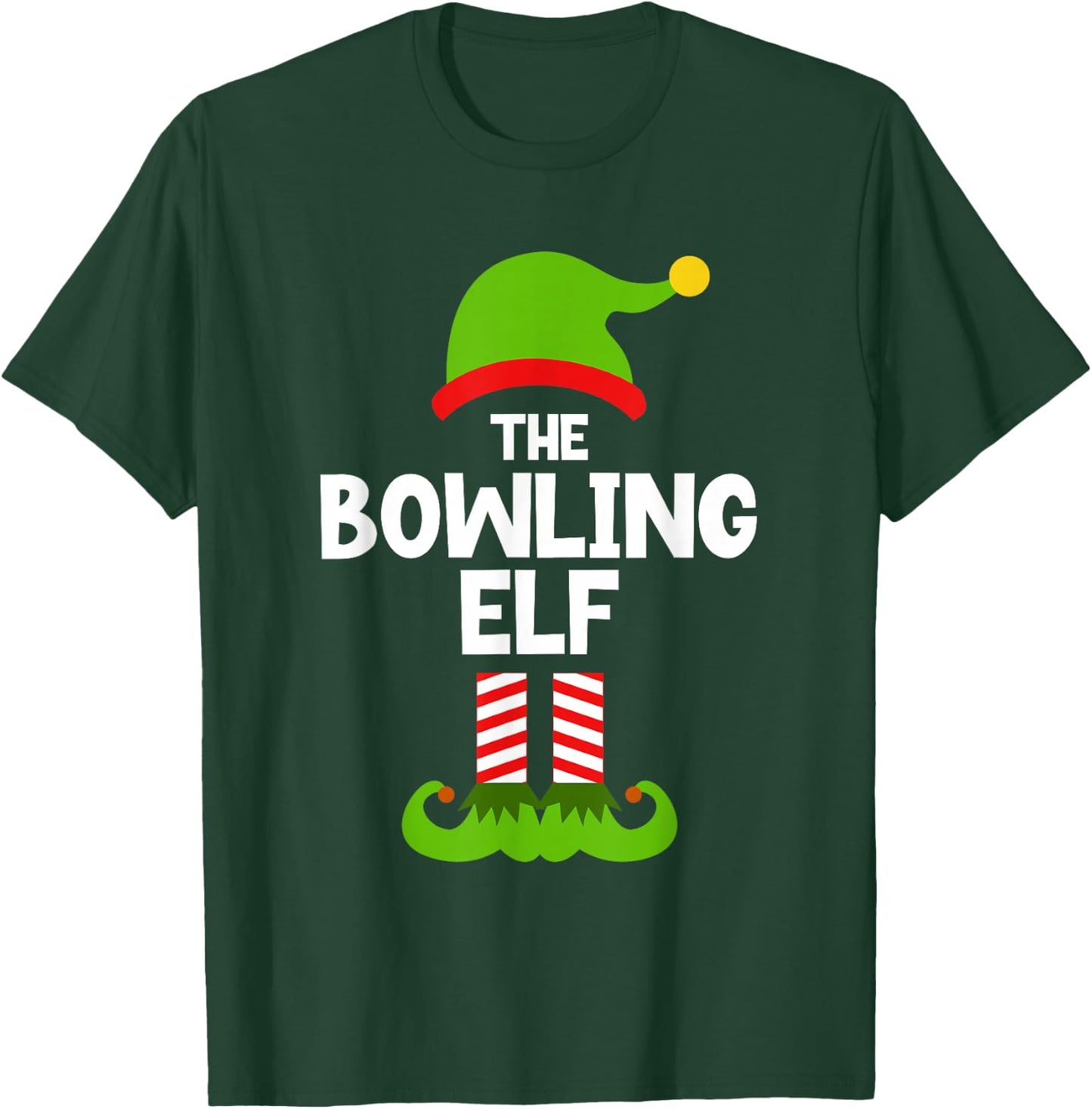 Funny The Bowling Elf Christmas Family Pajama Player Bowler T-Shirt - T-Shirt | Forest