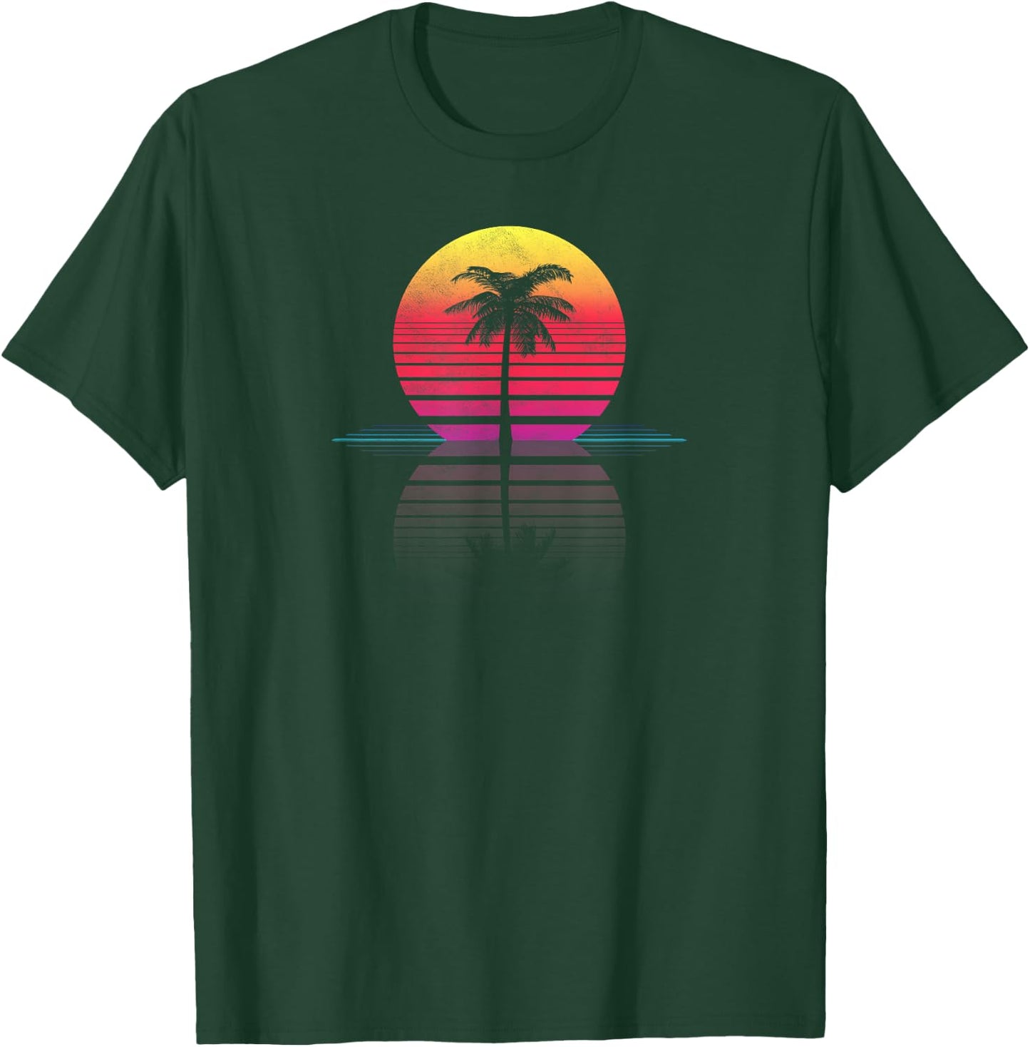 Vintage 80s 90s Retro Surf Outrun Sun Synthwave Palm Tree T-Shirt - T-Shirt | Forest