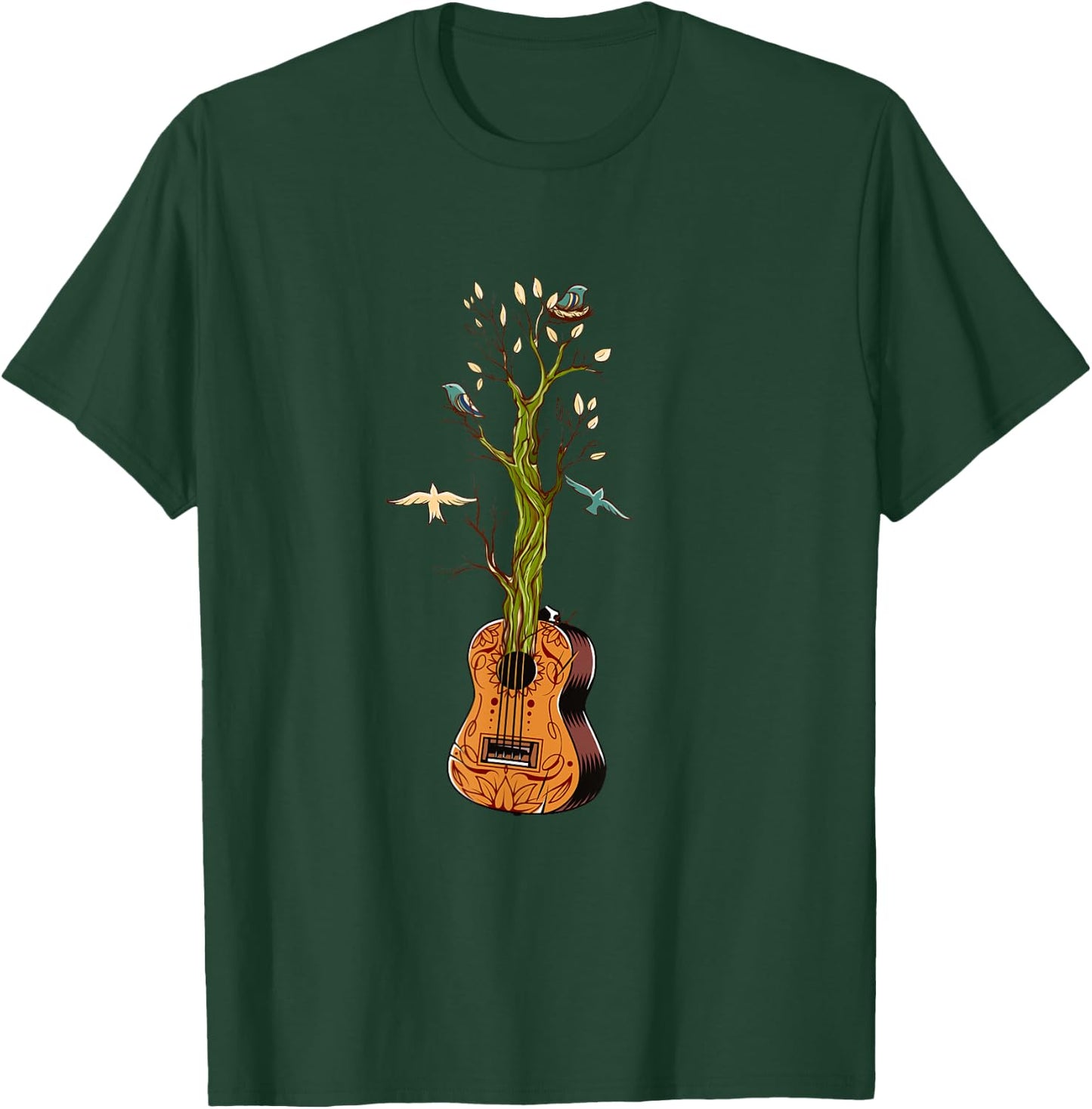 Flowers Birds Tree Nature Guitar T-Shirt - T-Shirt | Forest