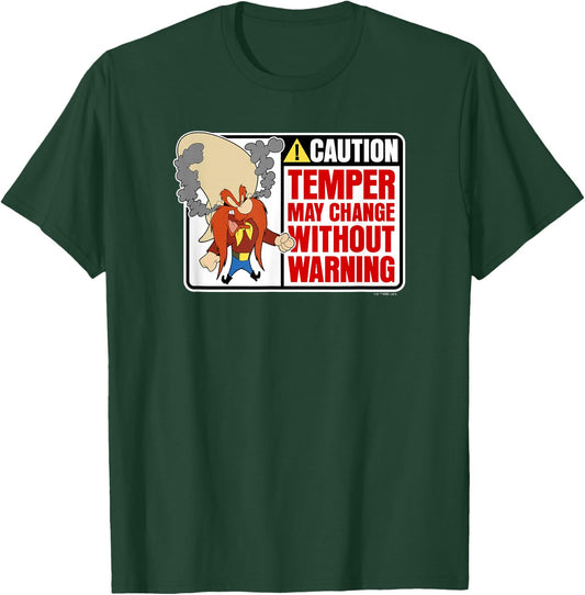 Looney Tunes Yosemite Sam Caution Temper May Change Sign T-Shirt - T-Shirt | Forest