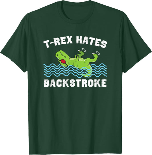 T-Rex Hates Backstroke Funny Beach Swimming Women Girls Kids T-Shirt - T-Shirt | Forest