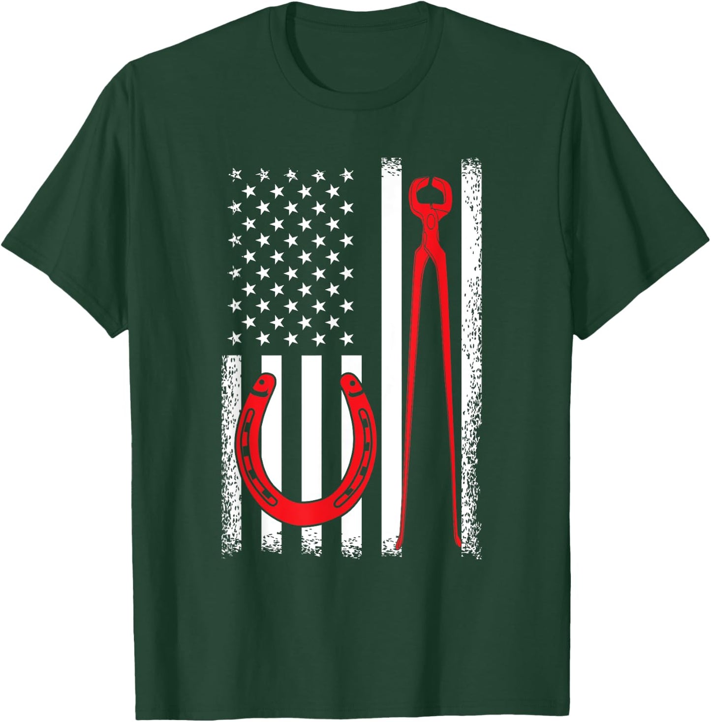 Farrier Patriot USA Flag Funny 4th Of July Horseshoeing Gift Women Girls Kids Men T-Shirt - T-Shirt | Forest