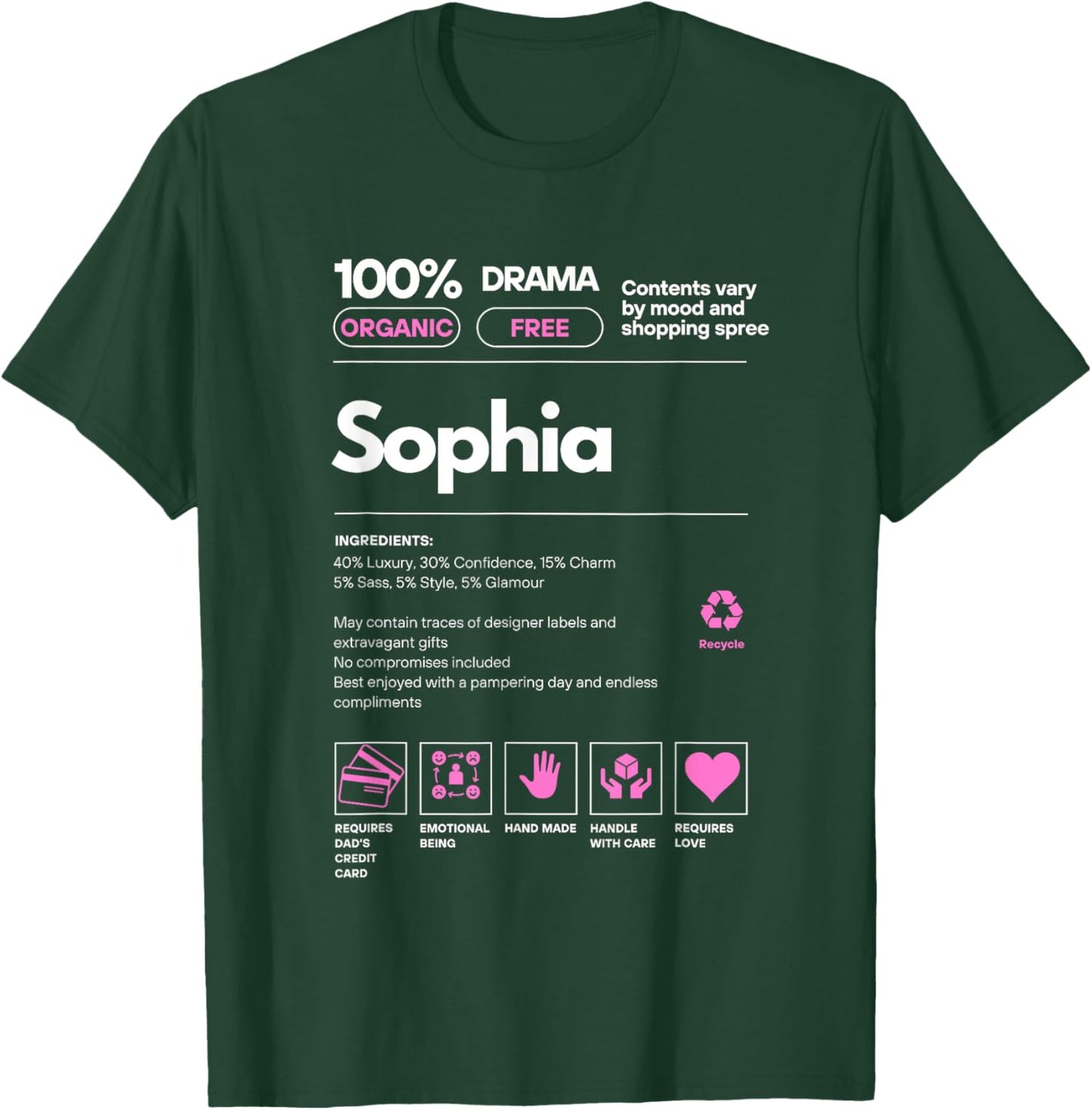 Sophia Name gift Sophia Sarcastic Nutrition Facts T-Shirt - T-Shirt | Forest