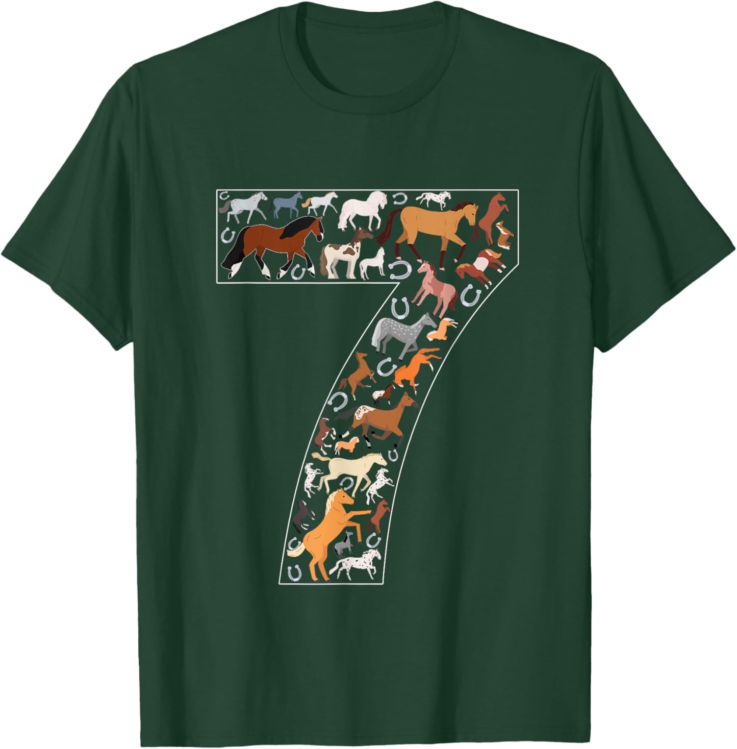 7th Birthday Horse Lover Theme 7 Year Old Party T-Shirt - T-Shirt | Forest