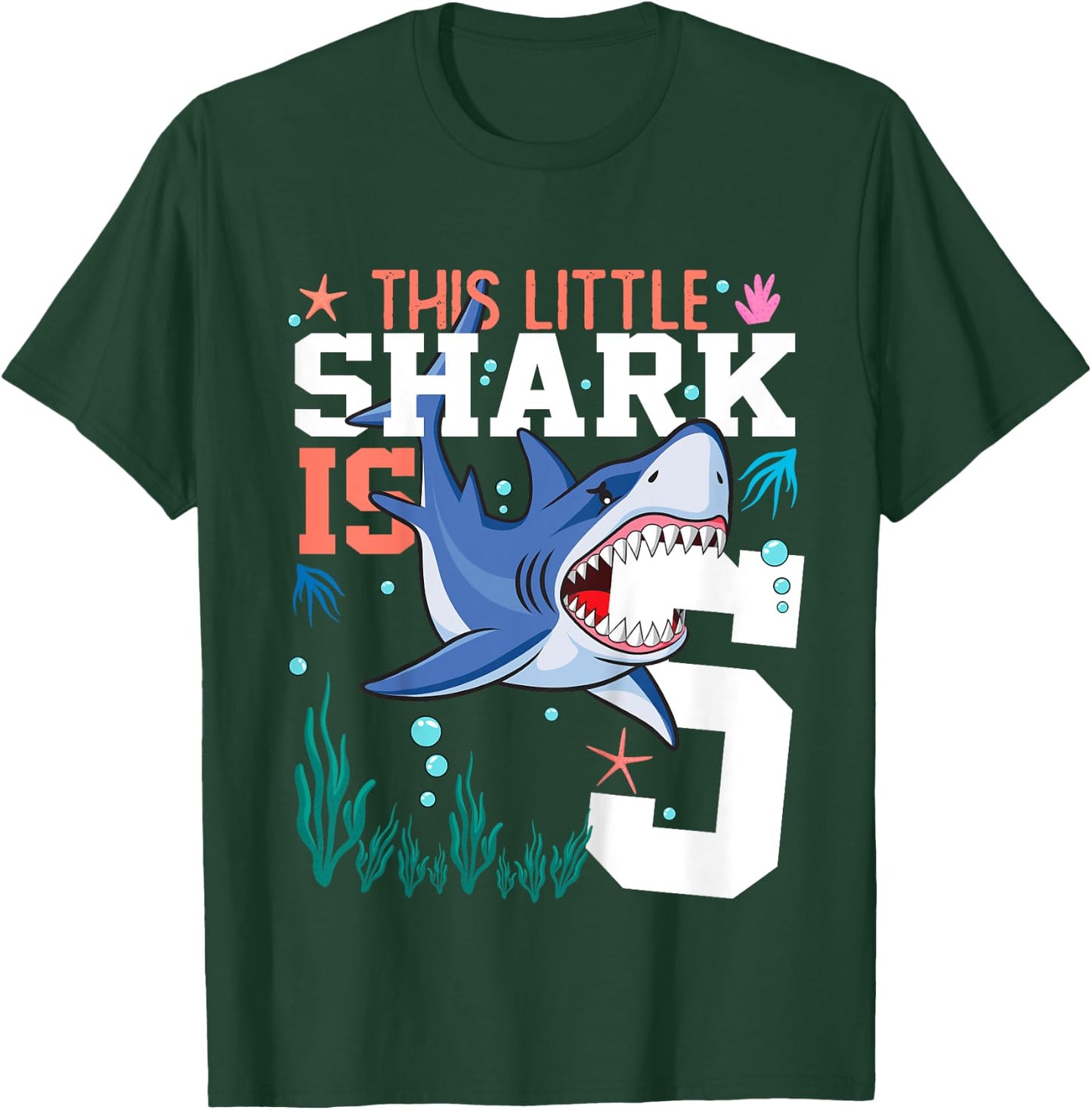 Turning 5 Year Old Birthday Gift Boy Shark 5th Bday Girl T-Shirt - T-Shirt | Forest