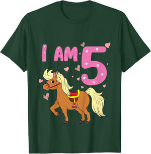 Pony Girl 5th Birthday Horse 5 Years Old Girls Pony Birthday T-Shirt - T-Shirt | Forest