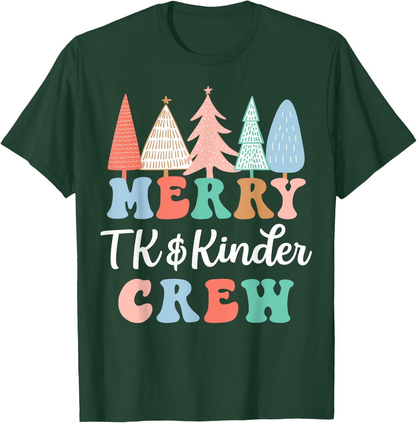 TK & Kinder Crew Merry Christmas Teacher - Black, Small, , Short Sleeve, Modern, Casual, Christmas, Winter, Kindergarten Teachers, Students, Kids T-Shirt - T-Shirt | Forest