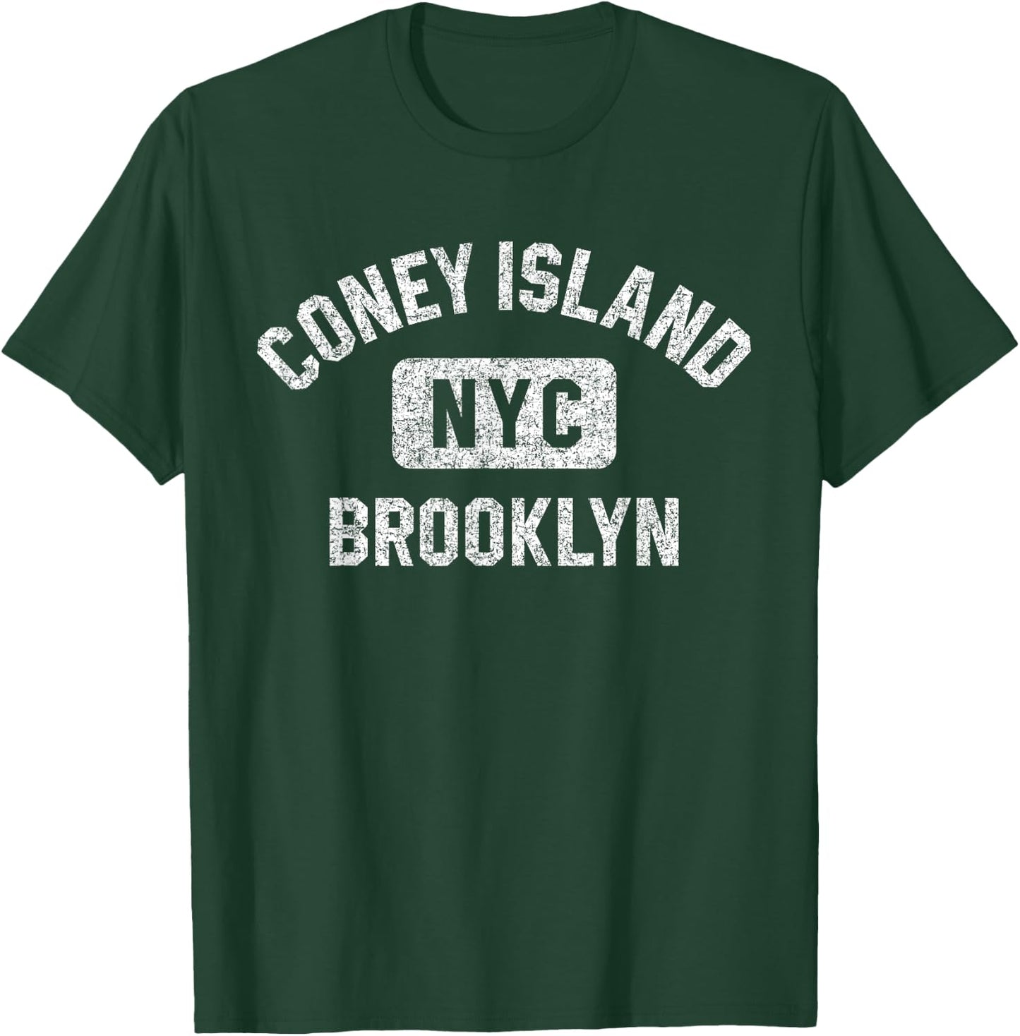 Coney Island NYC Brooklyn Gym Style Distressed White Print T-Shirt - T-Shirt | Forest