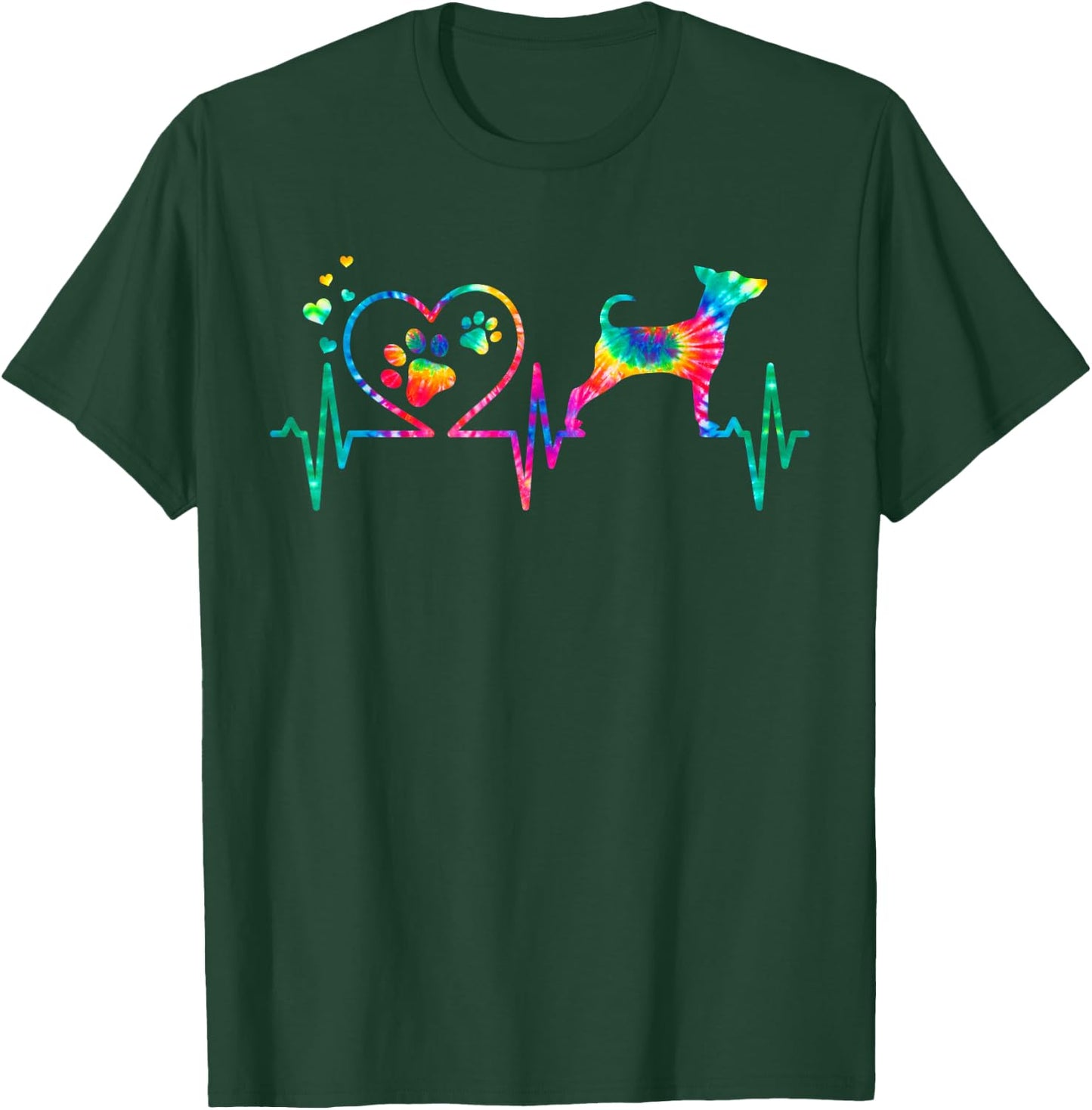 Min Pin Miniature Pinscher Mom Dad Heartbeat Tie Dye Gift T-Shirt - T-Shirt | Forest