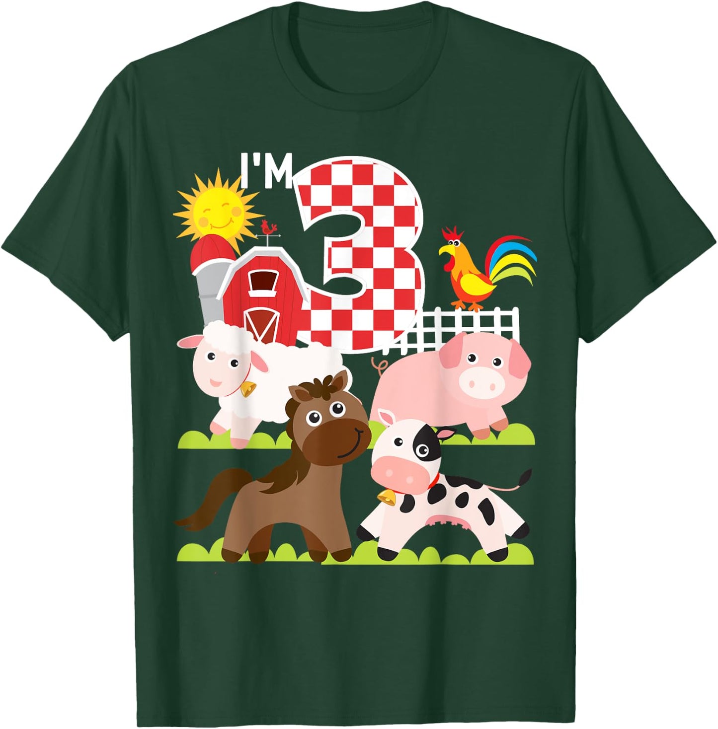Farm Animals Barnyard 3rd Birthday I'm 3 Year Old Toddler T-Shirt - T-Shirt | Forest
