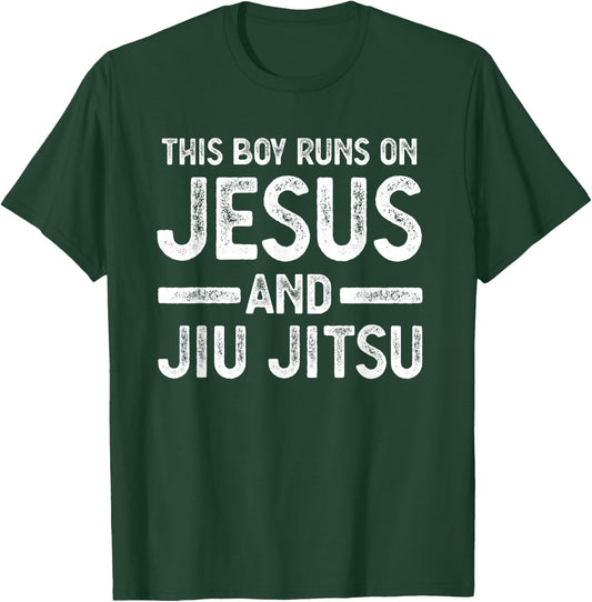 This boy runs on jesus and jiu jitsu gift T-Shirt - T-Shirt | Forest