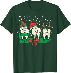 Dental Cute Christmas Teeth Reindeer Santa Snow Dentist Gift T-Shirt - T-Shirt | Forest