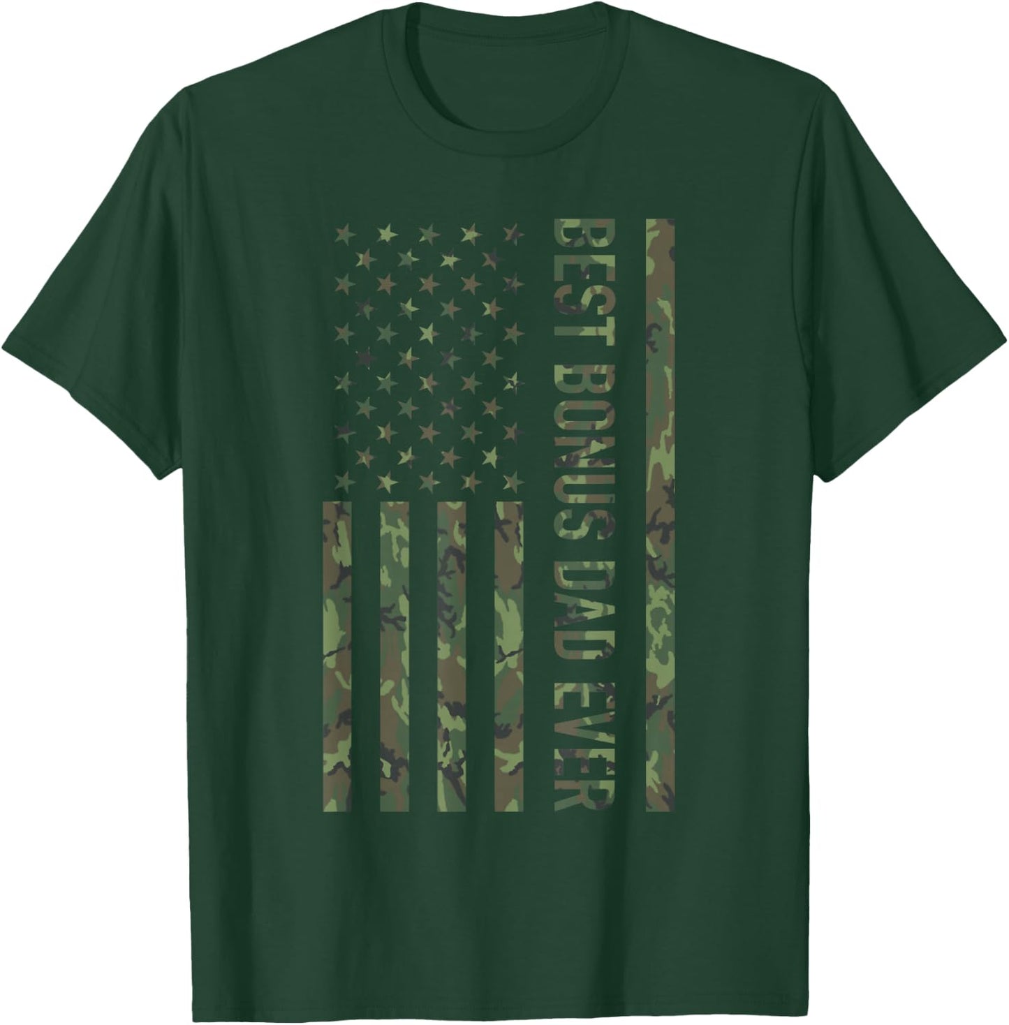 Best Bonus dad Ever US American Military Camouflage Flag T-Shirt - T-Shirt | Forest