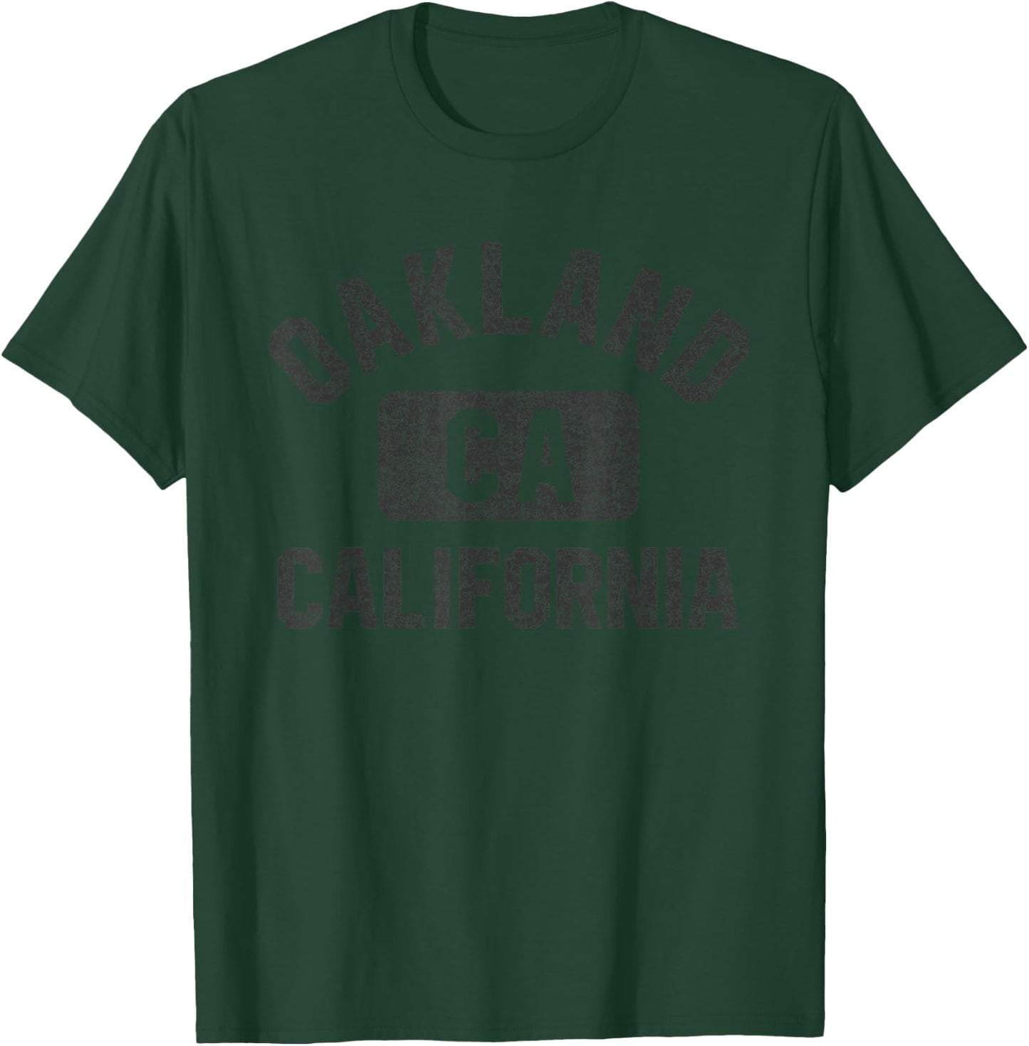 Oakland California Gym Style Distressed Black Print T-Shirt - T-Shirt | Forest