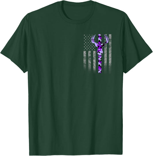 Deer Hunting Purple Camouflage Flag with Camo Deer Antlers T-Shirt - T-Shirt | Forest