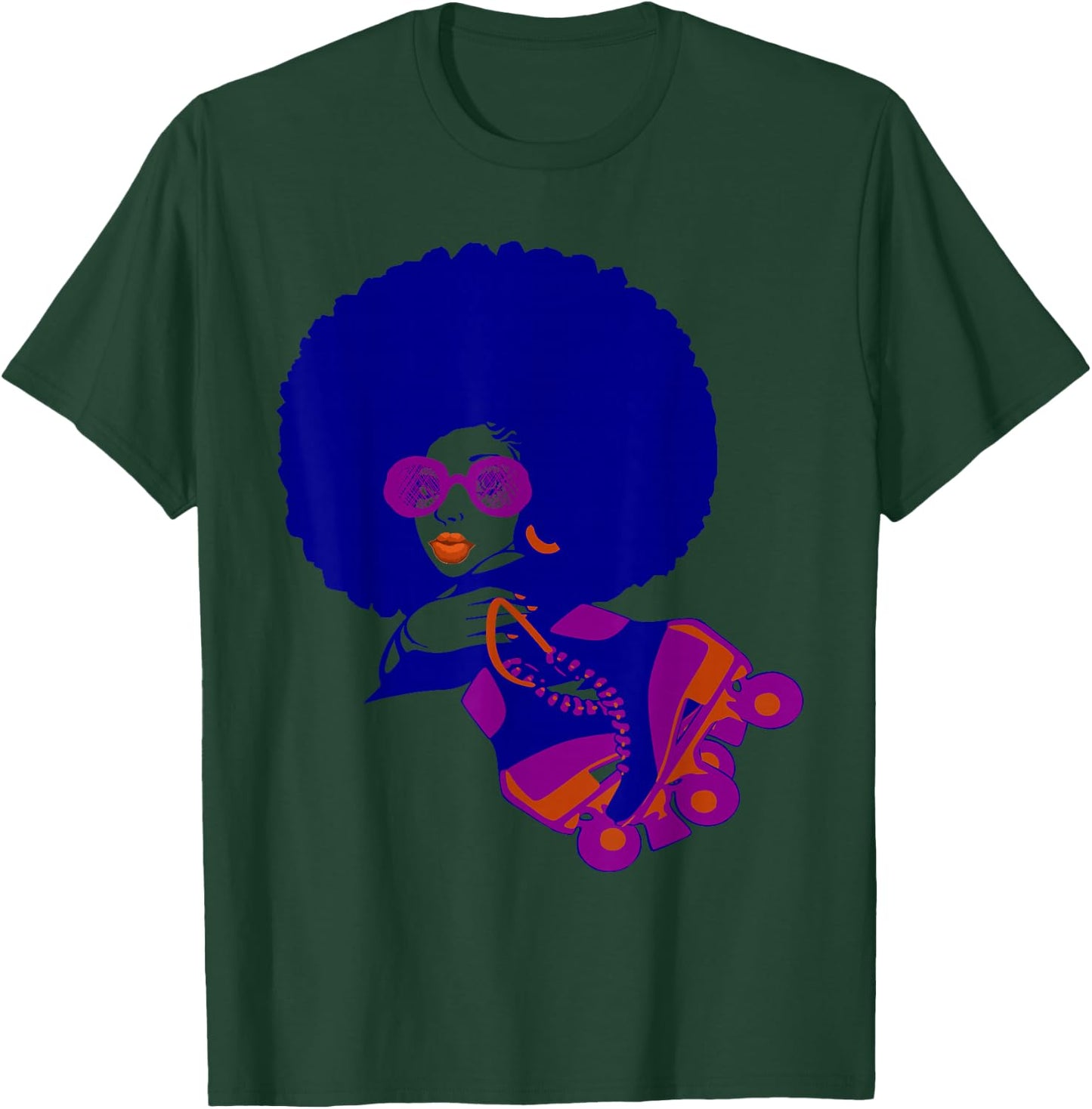 70's Afro Woman Roller Skates Teens and Women T-Shirt - T-Shirt | Forest